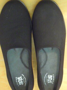 Women's SAS Bliss Slip-On Comfort Wedge Walking Shoes 10.5 W Black Fabric USA